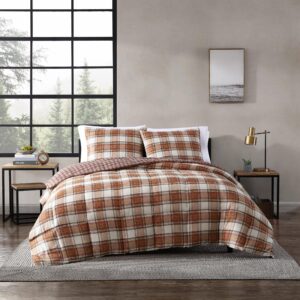 eddie bauer - king duvet cover set, reversible cotton bedding with matching shams, stylish home decor for all seasons (edgewood red, king)