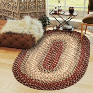 Super Area Rugs Oval 2X3 Red/Gray Braided Rug Hartford Primitive Decor Rug - Indoor Outdoor - 2' X 3' Braided Rug Entryway Rug - Doorway Rug