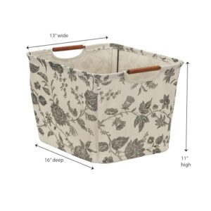 Household Essentials Medium Tapered Storage Bin with Wood Handles, Floral Pattern