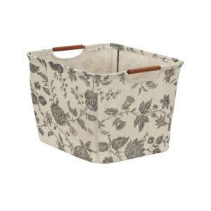 household essentials medium tapered storage bin with wood handles, floral pattern