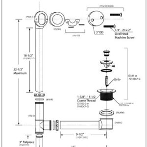 Westbrass 22-1/2" Brass Twist & Close Bath Waste & Overflow with 2-Hole Faceplate, Matte Black, D322-62