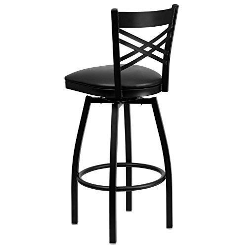 Flash Furniture Hercules Series "X" Back Metal Restaurant Barstool, Modern Upholstered Armless Bar Height Chair for Restaurants and Kitchens, Black