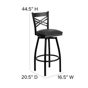 Flash Furniture Hercules Series "X" Back Metal Restaurant Barstool, Modern Upholstered Armless Bar Height Chair for Restaurants and Kitchens, Black