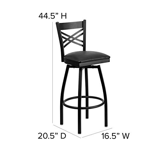 Flash Furniture Hercules Series "X" Back Metal Restaurant Barstool, Modern Upholstered Armless Bar Height Chair for Restaurants and Kitchens, Black