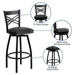 Flash Furniture Hercules Series "X" Back Metal Restaurant Barstool, Modern Upholstered Armless Bar Height Chair for Restaurants and Kitchens, Black