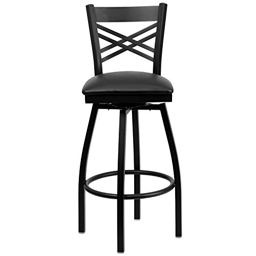 Flash Furniture Hercules Series "X" Back Metal Restaurant Barstool, Modern Upholstered Armless Bar Height Chair for Restaurants and Kitchens, Black