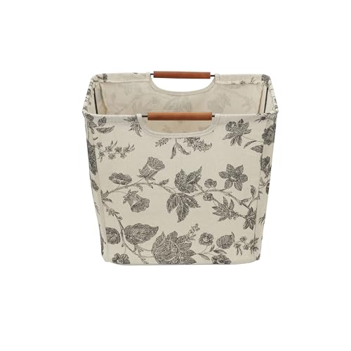 Household Essentials Medium Tapered Storage Bin with Wood Handles, Floral Pattern