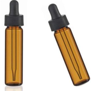 MagnaKoys 2 Dram 1/4 oz Amber Glass Vials w/Straight Black Bulb Eye Glass Droppers for Essential Oils & Liquids (Pack of 2)