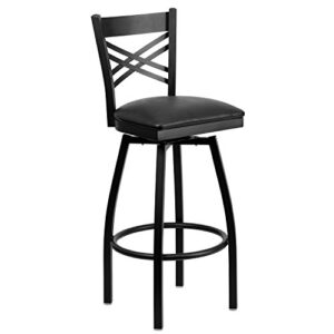 flash furniture hercules series "x" back metal restaurant barstool, modern upholstered armless bar height chair for restaurants and kitchens, black