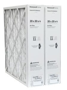 honeywell fc100a1011-20" x 20" x 4" pleated air filter, merv 11 bundle with same day supply filter change reminder (2)