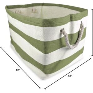 DII Durable Woven Striped Storage Bin Collapsible with Soft Rope Handles Reinforced with Metal Grommets, Large, 17x12x12", Olive Green