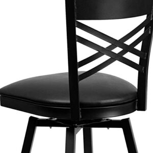 Flash Furniture Hercules Series "X" Back Metal Restaurant Barstool, Modern Upholstered Armless Bar Height Chair for Restaurants and Kitchens, Black