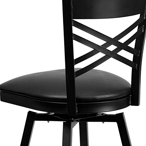 Flash Furniture Hercules Series "X" Back Metal Restaurant Barstool, Modern Upholstered Armless Bar Height Chair for Restaurants and Kitchens, Black