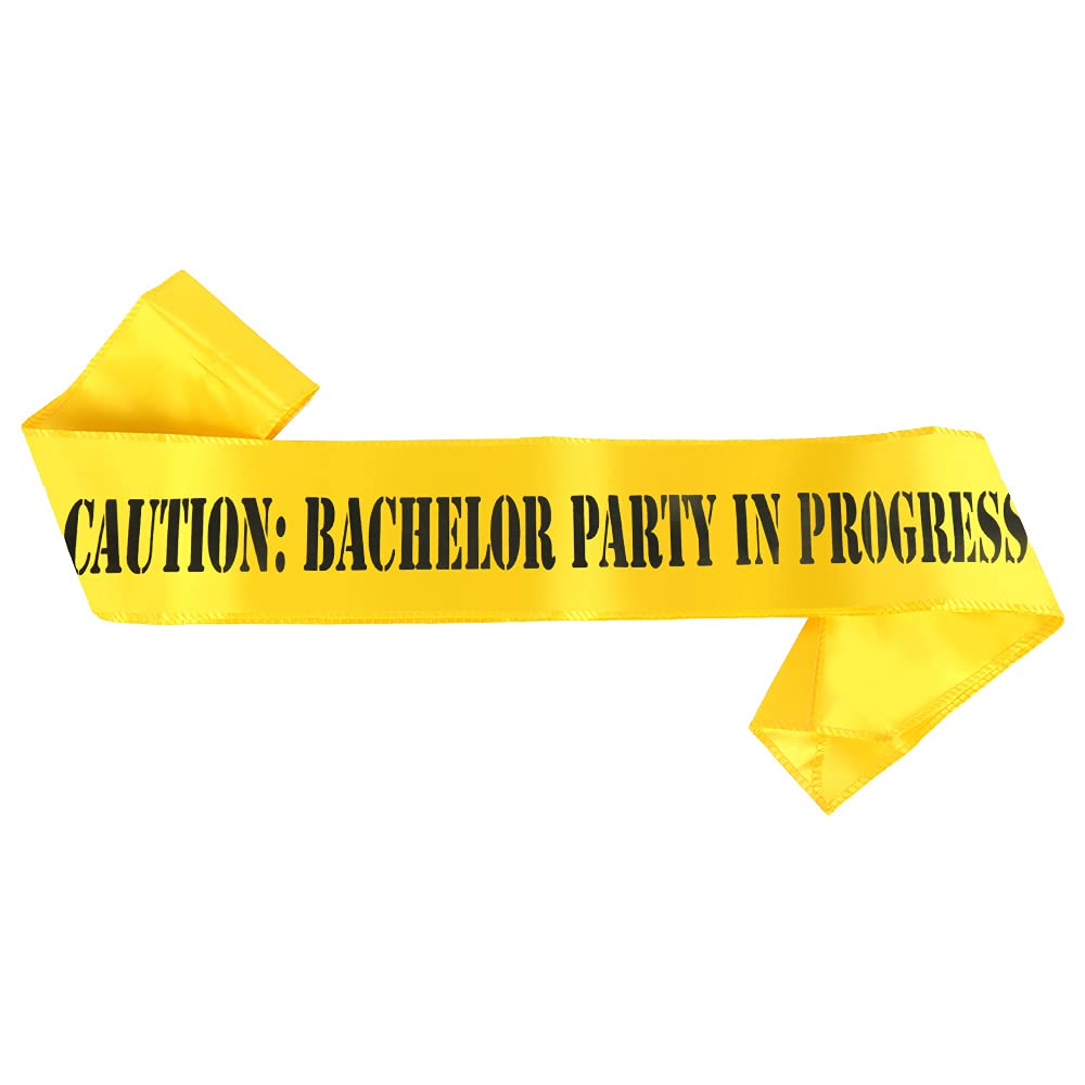 Brosash "Caution: Bachelor Party in Progress" Bachelor Party Sash Wedding Party Groom to Be Ideas Gifts Joke Favors Party Supplies Decorations Decor Wedding Shower Bride Engagement Men Bridal Black