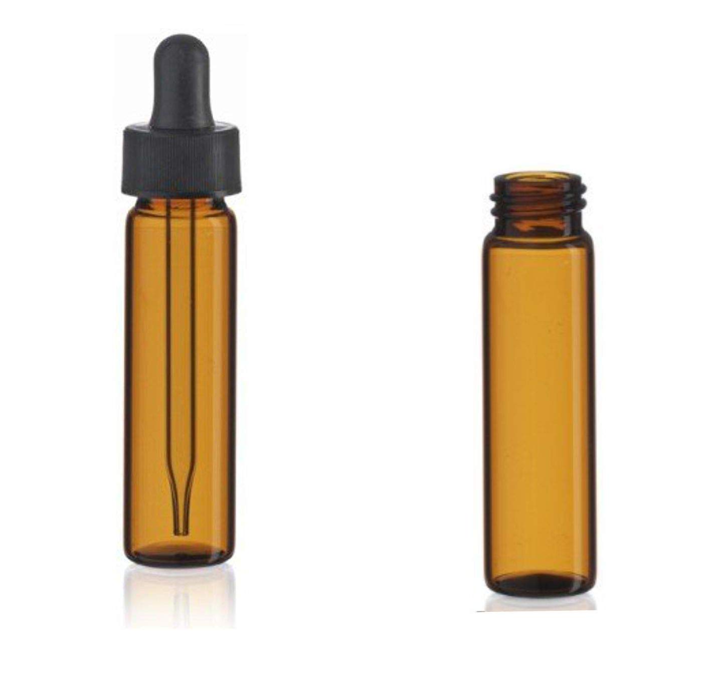 MagnaKoys 2 Dram 1/4 oz Amber Glass Vials w/Straight Black Bulb Eye Glass Droppers for Essential Oils & Liquids (Pack of 2)