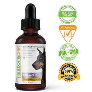 RestoraPet 1-Pack Dog & Cat Unflavored Liquid Multivitamin | Dog Arthritis Pain Relief | Hip&Joint Vitamins for Dogs | Anti Inflammatory Supplement for Dogs & Cats | Organic & Non-GMO, Vet Approved