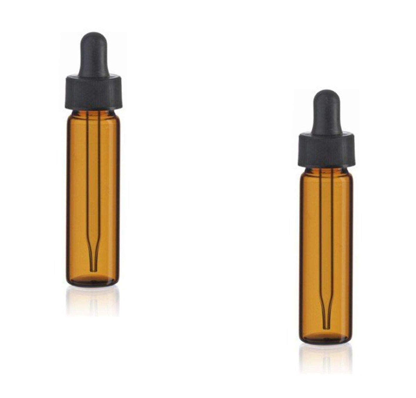 MagnaKoys 2 Dram 1/4 oz Amber Glass Vials w/Straight Black Bulb Eye Glass Droppers for Essential Oils & Liquids (Pack of 2)