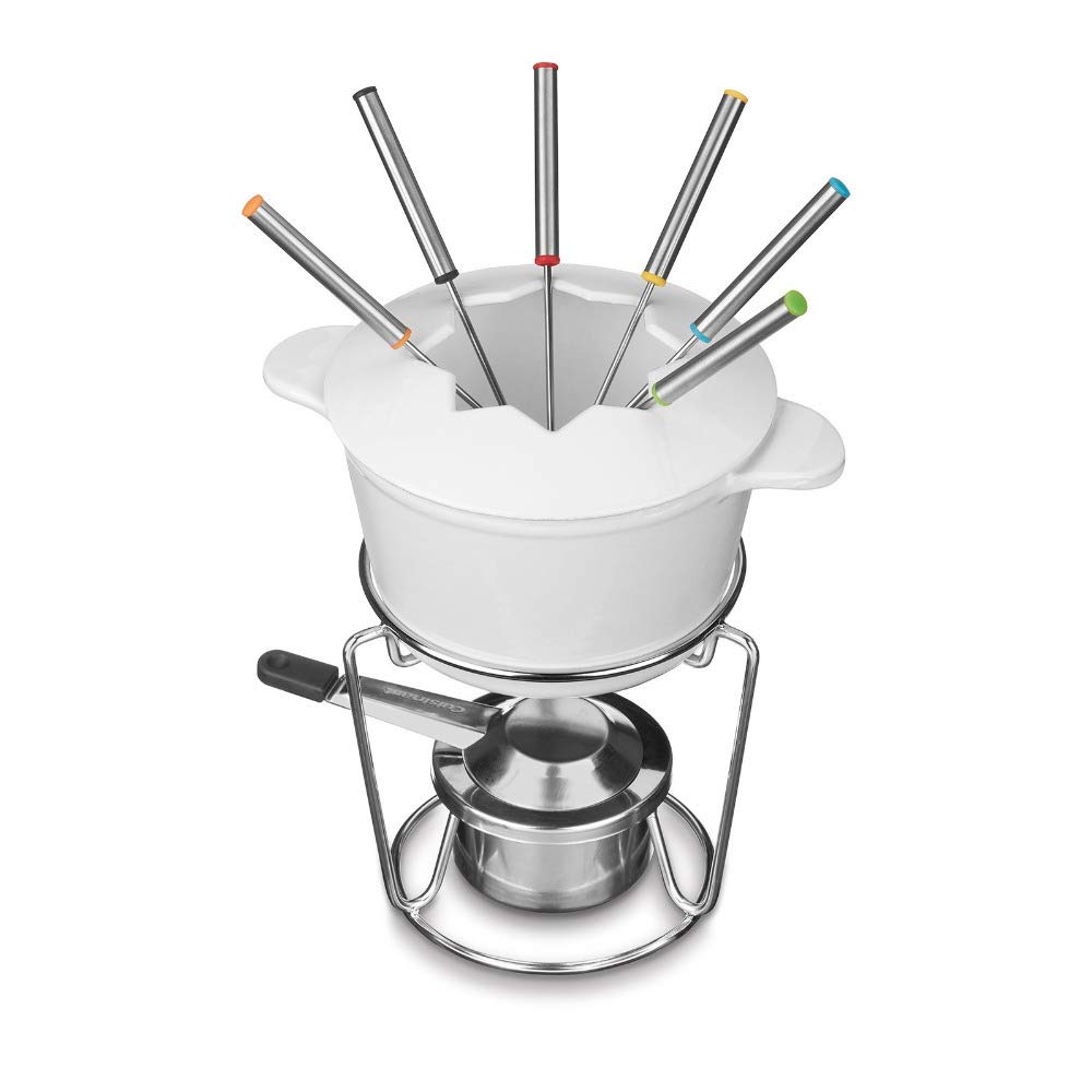 Cuisinart 13-Piece Cast Iron Fondue Set, White, 10"