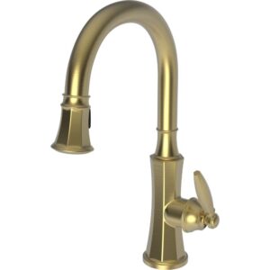 newport brass 1200-5103/04 satin brass (pvd) pullout spray high-arch kitchen faucet from the metropole collection