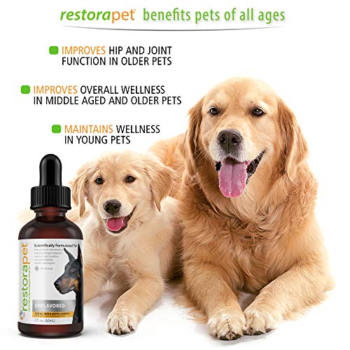 RestoraPet 1-Pack Dog & Cat Unflavored Liquid Multivitamin | Dog Arthritis Pain Relief | Hip&Joint Vitamins for Dogs | Anti Inflammatory Supplement for Dogs & Cats | Organic & Non-GMO, Vet Approved