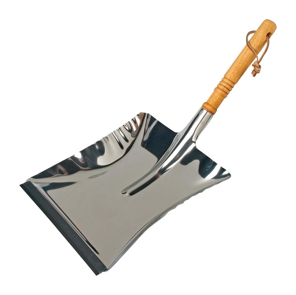 REDECKER Stainless Steel Dust Pan, Large Wood Handle Dustpan with Long 17-3/4-Inches Oiled Beechwood Handle for Home and Outdoor Use, Industrial Quality - Metal Dust Pan with Handle, Made in Germany