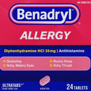 Benadryl Ultratabs Antihistamine Allergy Relief with Diphenhydramine HCl, 24 Count