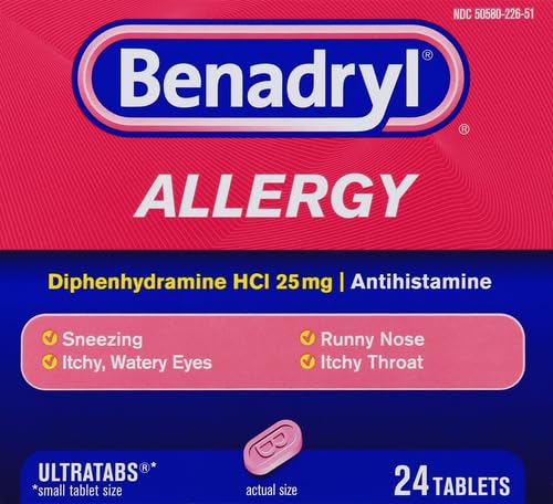 Benadryl Ultratabs Antihistamine Allergy Relief with Diphenhydramine HCl, 24 Count