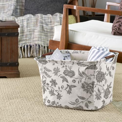 Household Essentials Medium Tapered Storage Bin with Wood Handles, Floral Pattern