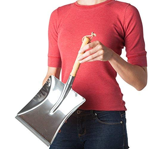 REDECKER Stainless Steel Dust Pan, Large Wood Handle Dustpan with Long 17-3/4-Inches Oiled Beechwood Handle for Home and Outdoor Use, Industrial Quality - Metal Dust Pan with Handle, Made in Germany