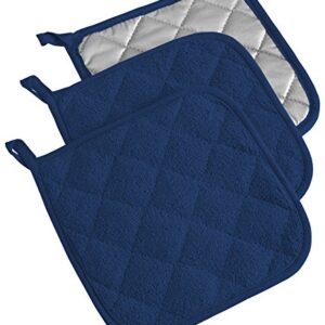 DII Basic Terry Collection Quilted 100% Cotton, Potholder, Nautical Blue, 3 Piece