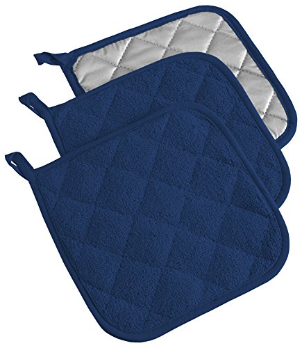 DII Basic Terry Collection Quilted 100% Cotton, Potholder, Nautical Blue, 3 Piece