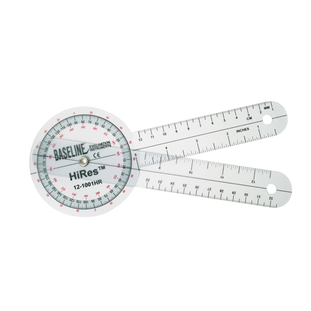 Baseline 12-1001HR-25 Hires 360 Degree Clear Plastic Goniometer, 8 Inch, 25 Each