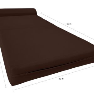 D&D Futon Furniture Twin Size Brown Sleeper Chair Folding Foam Bed 6 x 36 x 70, Studio Guest Beds Foam Density 1.8 lb