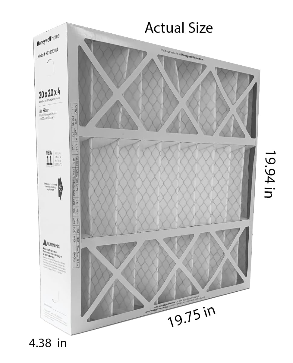 Honeywell FC100A1011-20" x 20" x 4" Pleated Air Filter, MERV 11 Bundle with Same Day Supply Filter Change Reminder (2)