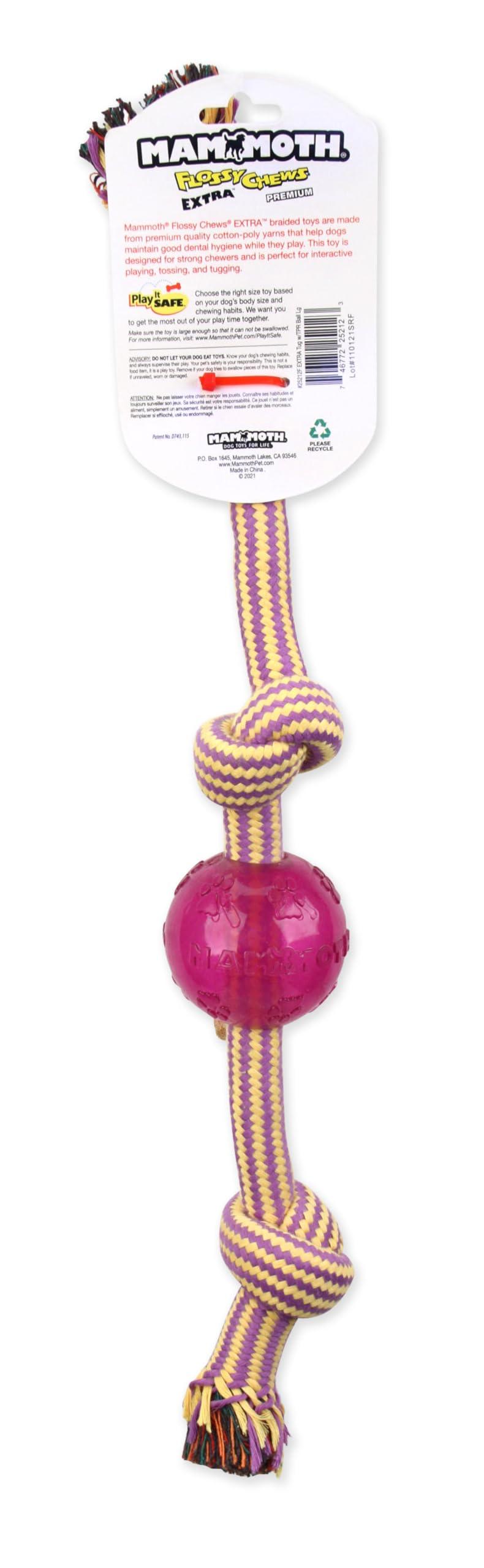 Mammoth Pet Products Large 20" Extra 3 Knot Tug w/TPR Ball