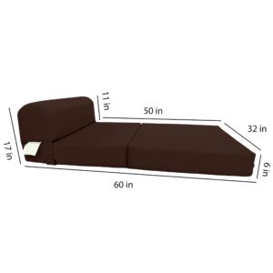 D&D Futon Furniture Twin Size Brown Sleeper Chair Folding Foam Bed 6 x 36 x 70, Studio Guest Beds Foam Density 1.8 lb