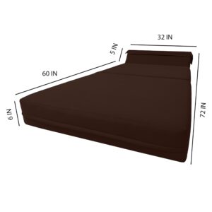 D&D Futon Furniture Twin Size Brown Sleeper Chair Folding Foam Bed 6 x 36 x 70, Studio Guest Beds Foam Density 1.8 lb