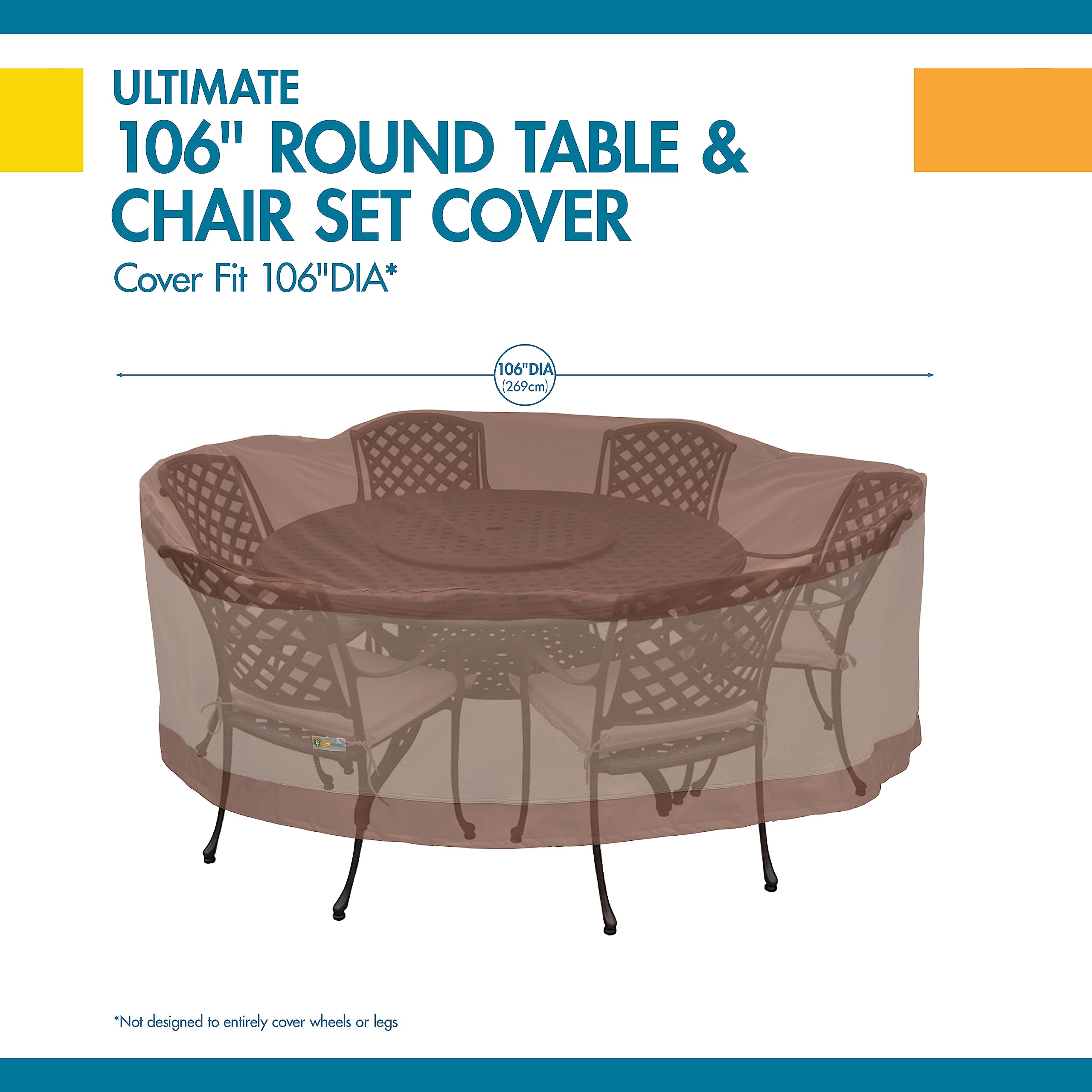 Duck Covers Ultimate Waterproof Round Patio Table & Chair Set Cover, 106 Inch