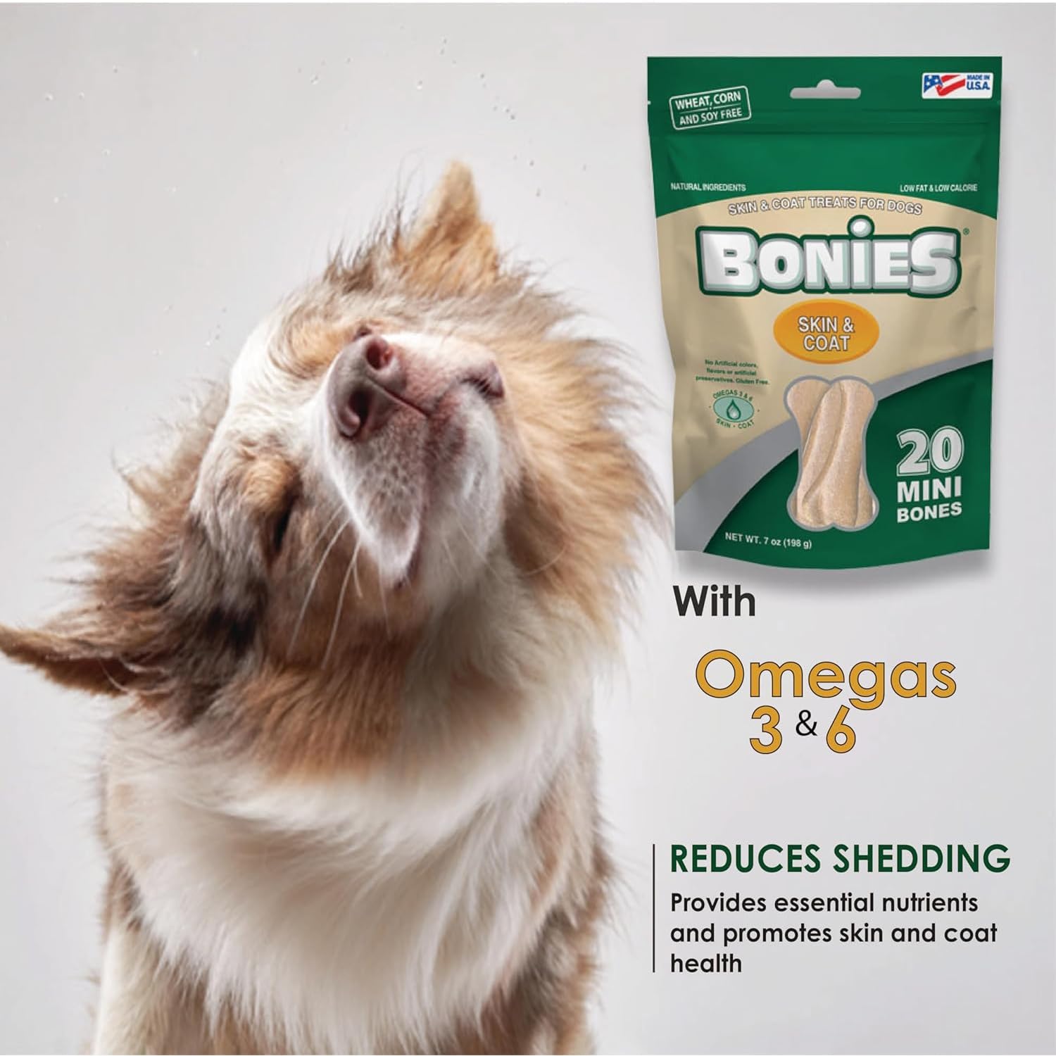 Bonies Natural Skin & Coat Formula Small-Sized Single Bone - Promote Silky Coat & Healthy Skin, Healthy Teeth & Fresh Breath, Low Calories - Chicken Flavor, 1 Bone