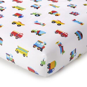 Wildkin Kids 100% Cotton Twin Sheet Set for Boys & Girls, Bedding Set Includes Top Sheet, Fitted Sheet, and One Standard Pillow Case, Bed Sheet Set for Cozy Cuddles (Trains, Planes & Trucks)