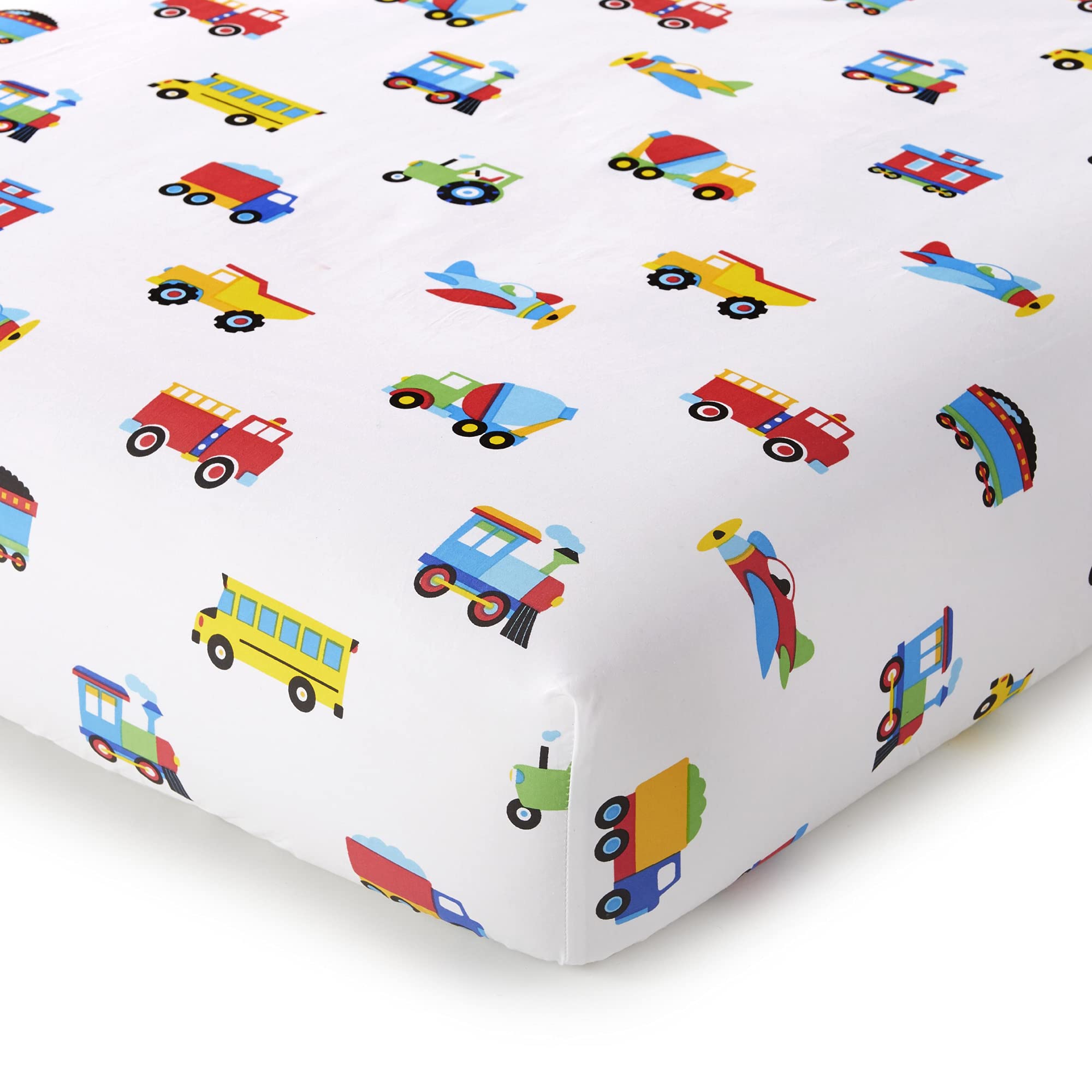 Wildkin Kids 100% Cotton Twin Sheet Set for Boys & Girls, Bedding Set Includes Top Sheet, Fitted Sheet, and One Standard Pillow Case, Bed Sheet Set for Cozy Cuddles (Trains, Planes & Trucks)