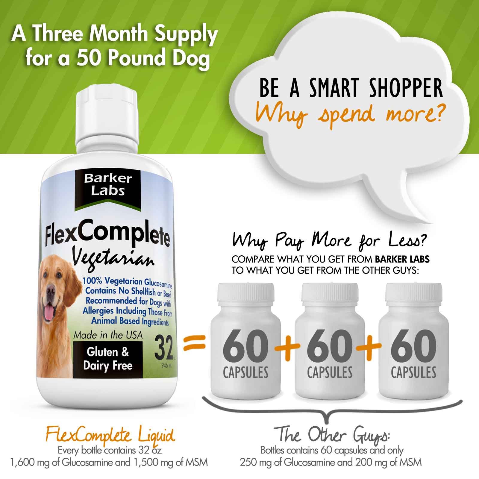 FlexComplete Liquid Vegetarian Glucosamine for Dogs - Joint Health and Mobility Support with Vegetarian Formula to Keep Pet Active and Healthy - for Small and Larde Dogs- Formulated in The USA