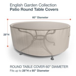 Budge P5A23PM1 English Garden Round Patio Table Cover Heavy Duty and Waterproof, Large, Tan Tweed