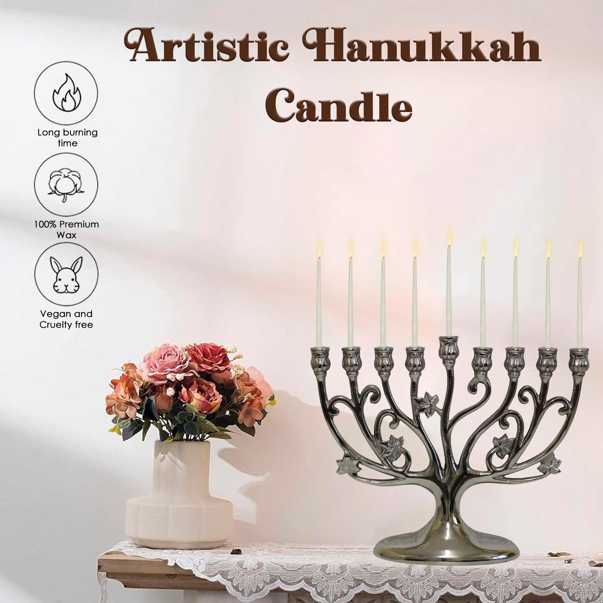 Majestic Giftware Hanukkah Candles - CP11 | 45 Dripless Handcrafted Chanukah Candles for All 8 Nights of Hanukkah | Premium Quality Wax |Manufactured by Safed Candle Company in Israel (White)