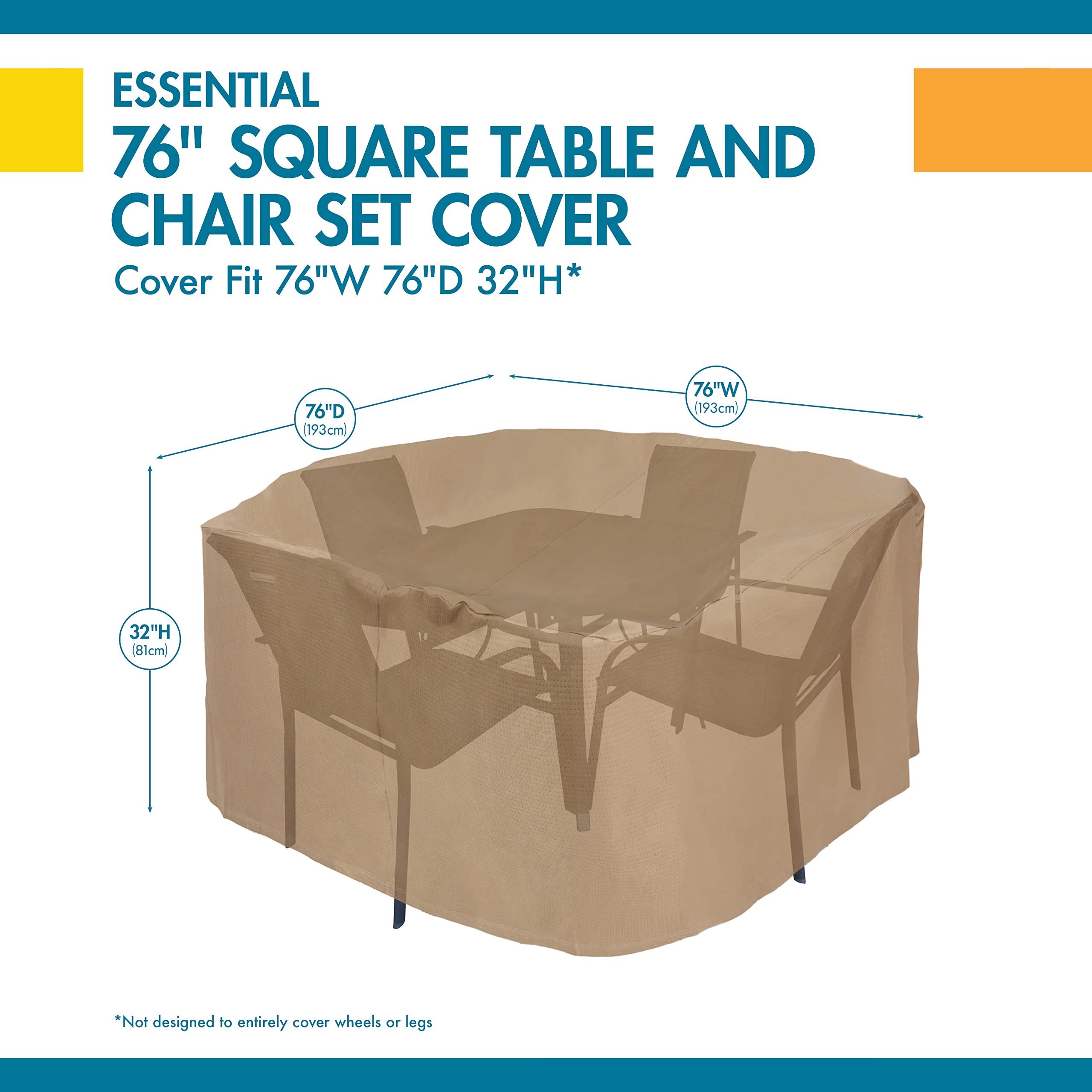 Duck Covers Essential Water-Resistant 92 Inch Square Table & Chair Set Cover, Outdoor Table Cover