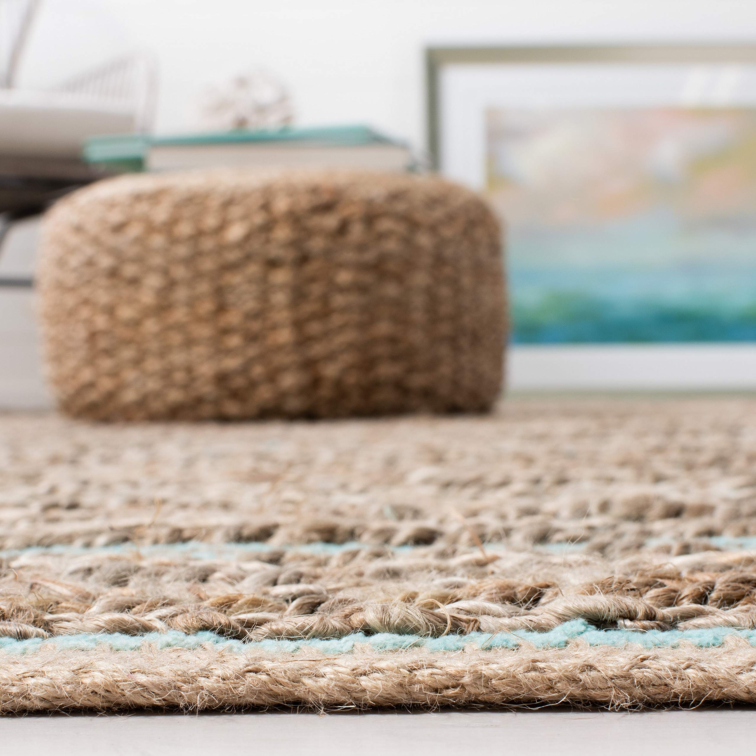 SAFAVIEH Cape Cod Collection Accent Rug - 4' x 6', Aqua, Handmade Flat Weave Jute, Ideal for High Traffic Areas in Entryway, Living Room, Bedroom (CAP851D)