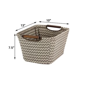 Household Essentials 660-1 Small Tapered Fabric Storage Bin with Wood Handles | Brown Chevron