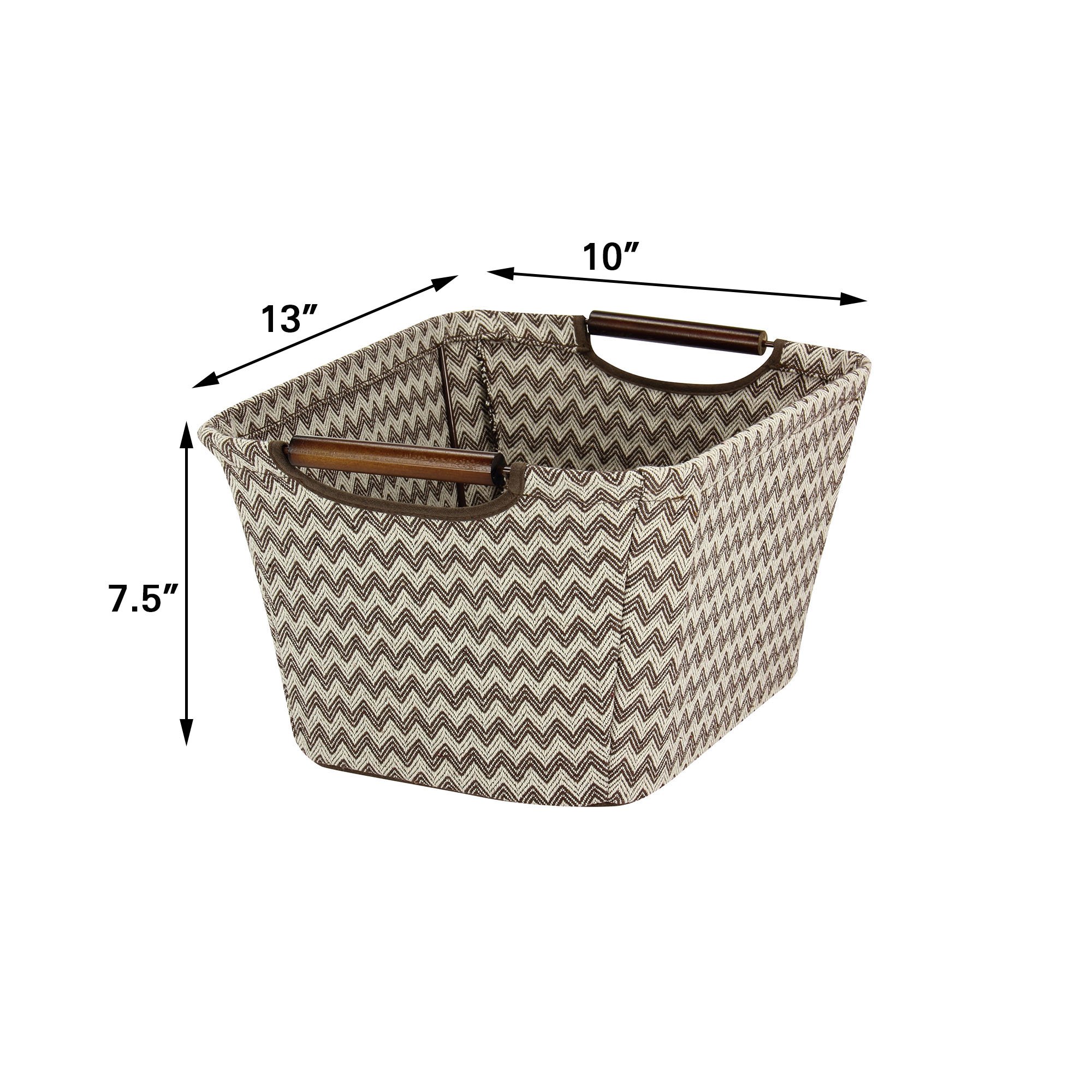 Household Essentials 660-1 Small Tapered Fabric Storage Bin with Wood Handles | Brown Chevron