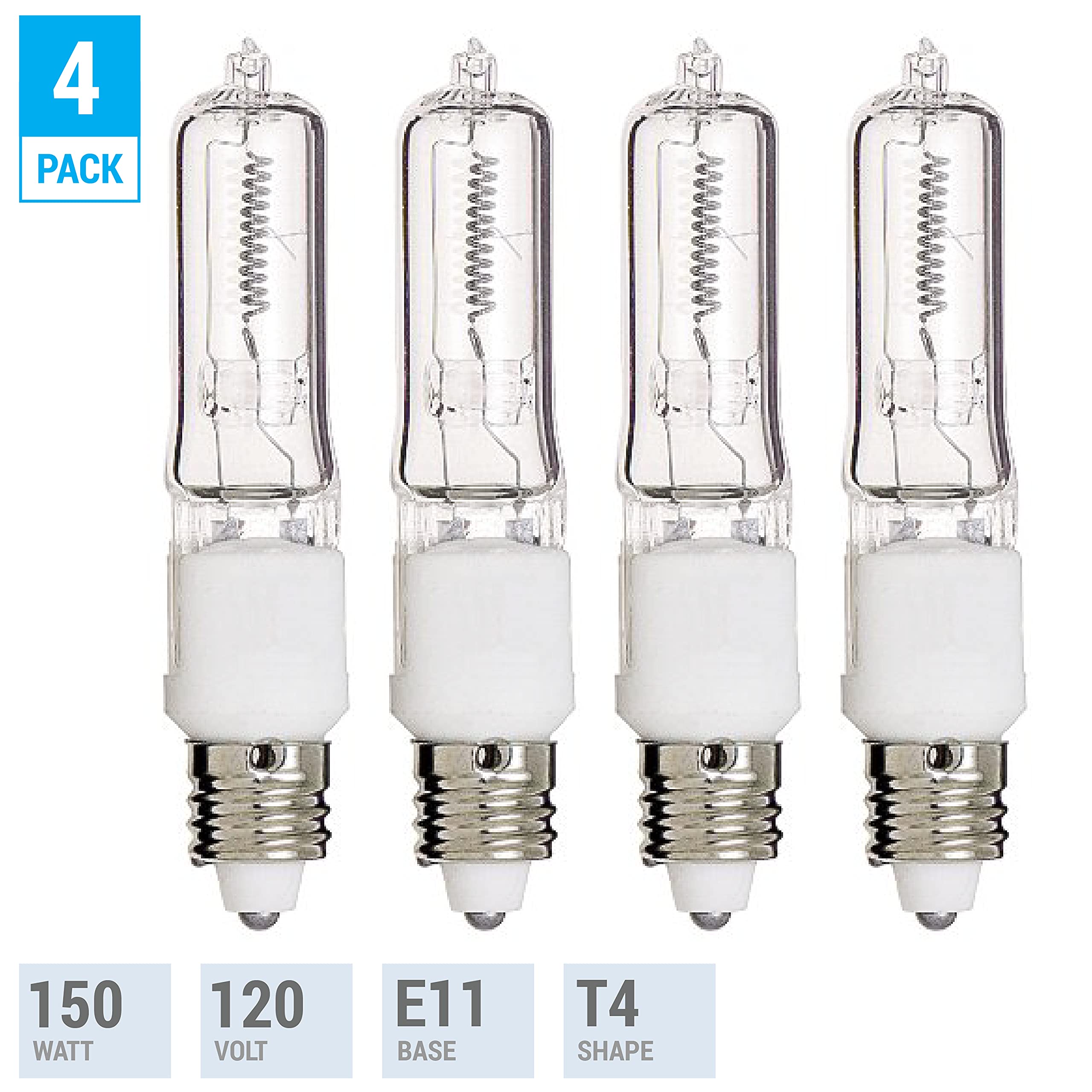 KOR (4 Pack) Q150CL/MC - 150 Watt JD T4 E11 Mini Candelabra Base 120V Clear Light Bulbs