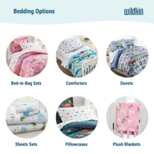 Wildkin Kids 100% Cotton Toddler Sheet Set for Boys & Girls, Bedding Set Includes Top Sheet, Fitted Sheet, Standard Pillow Case, Bed Sheet Set for Cozy Cuddles (Trains, Planes, & Trucks)